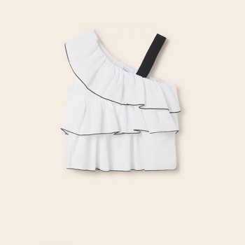 Παιδική μπλούζα για κορίτσια Mayoral ασυμμετρή βολάν λευκό