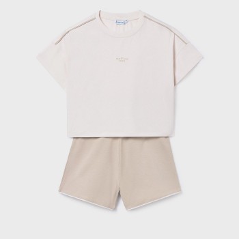 Παιδικό σετ με σορτς για κορίτσια Mayoral μακό εκρού- μπεζ