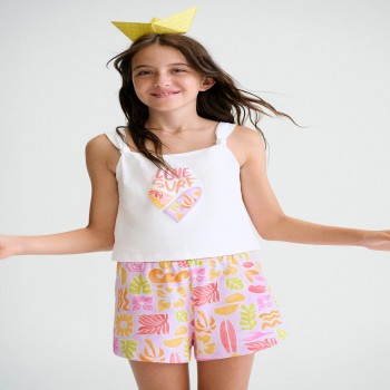 Παιδικό σετ με σορτς για κορίτσια Mayoral λευκό- λιλά