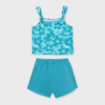 Παιδικό σετ με σορτς για κορίτσια Mayoral γαλάζιο- φλοράλ