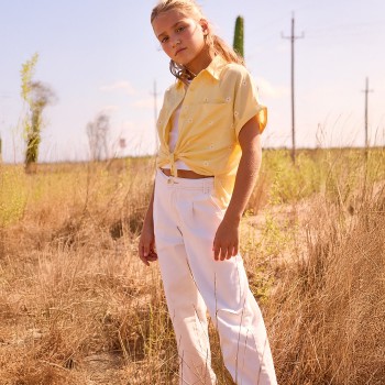 Παιδικό παντελόνι για κορίτσια Mayoral μακρύ καπαρτινέ εκρού