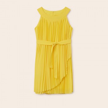Παιδικό φόρεμα για κορίτσια Mayoral πλίσε αμάνικο κίτρινο