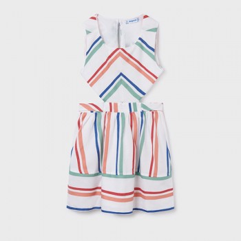 Παιδικό φόρεμα για κορίτσια Mayoral αμάνικο λευκό-πολύχρωμο ριγέ