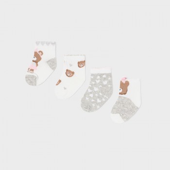 Βρεφικές κάλτσες για κορίτσια Mayoral 4τμχ εκρου με αρκουδάκι