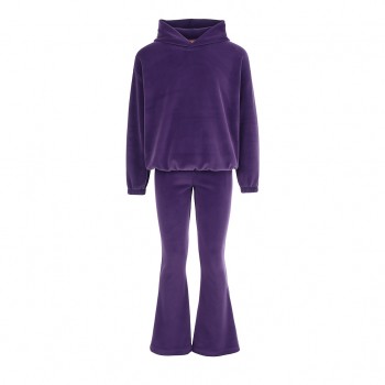Παιδικό σετ φόρμας για κορίτσια Joyce βελουτέ με κουκούλα μωβ