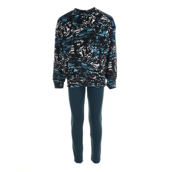 Παιδικό σετ για κορίτσια joyce με πετρόλ  βελουτέ print μπλούζα και κολάν
