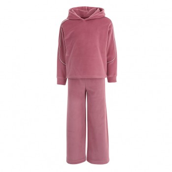 Παιδικό σετ φόρμας για κορίτσια Joyce βελουτέ με ασημί ροζ