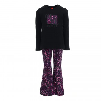 Παιδικό σετ για κορίτσια Joyce με βελουτέ print  παντελόνα μαύρο