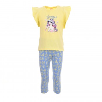 Παιδικό σετ με κολάν για κορίτσια Joyce κίτρινο- σιέλ