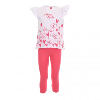 Παιδικό σετ με κολάν 3/4  για κορίτσια Joyce λευκό- φούξια
