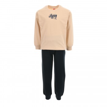 Παιδικό σετ φόρμα αχνούδιαστη για αγόρια Joyce μπεζ- μπλε μαρέν