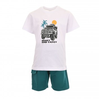Παιδικό σετ με βερμούδα για αγόρια Joyce λευκό- πετρόλ