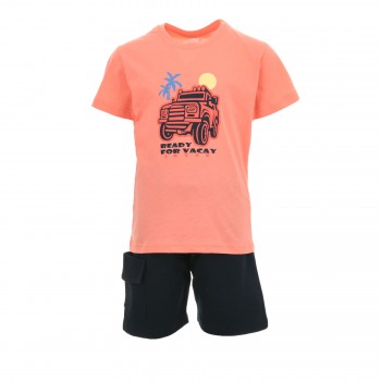 Παιδικό σετ με βερμούδα για αγόρια Joyce κοραλί- μπλε μαρέν