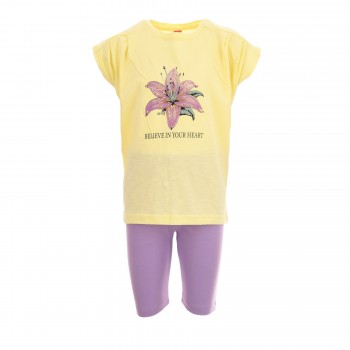 Παιδικό σετ με κολάν ποδηλατικό για κορίτσια Joyce κίτρινο- λιλά