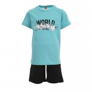 Παιδικό σετ με βερμούδα για αγόρια Joyce  μέντα- μαύρο