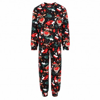 Παιδική πιτζάμα χριστουγεννιάκη βελουτέ unisex Joyce μαύρη