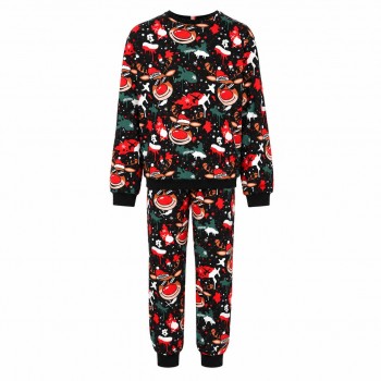 Παιδική πιτζάμα χριστουγεννιάκη βελουτέ unisex Joyce μαύρη