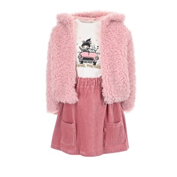 Παιδικό σετ για κορίτσια Ebita εκρού-ροζ με φούστα 3τμχ