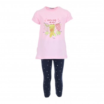 Παιδικό σετ για κορίτσια Ebita με κάπρι κολάν και κορδέλα ροζ- μαρέν