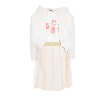 Παιδικό σετ για κορίτσια Ebita με φούστα 3τμχ λευκό- μπεζ