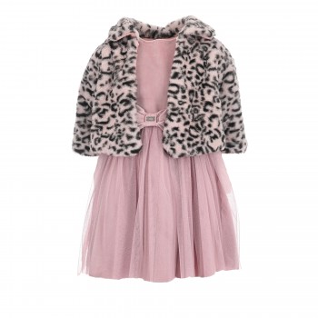 Παιδικό φόρεμα για κορίτσια Ebita με γούνα ροζ- animal print