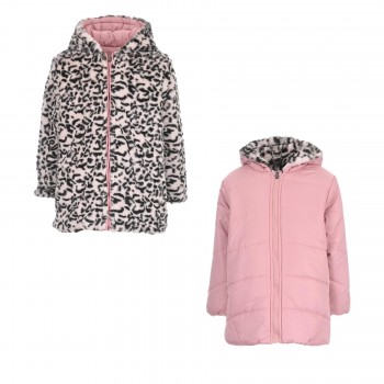 Παιδικό μπουφάν για κορίτσια Ebita διπλής όψης ροζ- animal print