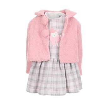 Βρεφικό φόρεμα για κορίτσια Ebita ροζ-καρό 2 τμχ.
