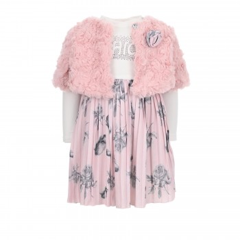 Παιδικό φόρεμα για κορίτσια Ebita floral με γουνάκι ροζ