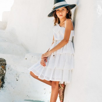 Παιδικό φόρεμα κιπούρ για κορίτσια Ebita λευκό