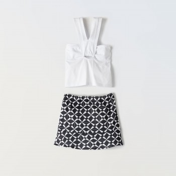 Παιδικό σετ με φούστα για κορίτσια Ebita με μοτίβο λευκό-ασπρόμαυρο