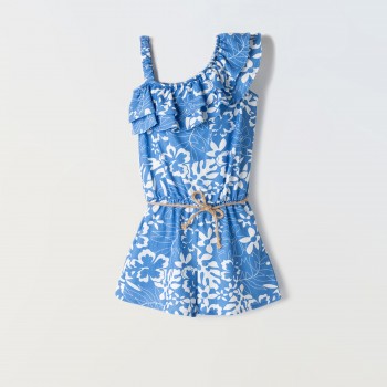 Παιδική ολόσωμη φόρμα για κορίτσια Ebita με λουλούδια μπλε