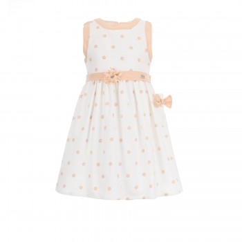 Παιδικό φόρεμα για κορίτσια Ebita πουά λευκό μπεζ