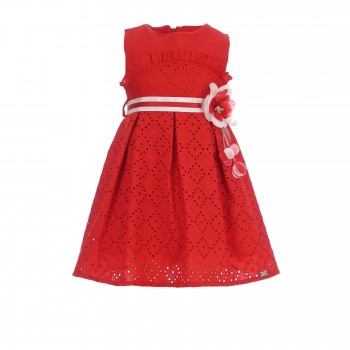 Παιδικό φόρεμα για κορίτσια Ebita κόκκινο με ζώνη λευκή