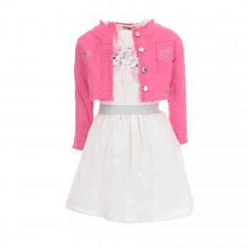 Παιδικό σετ με φούστα για κορίτσια Ebita φουξ-λευκό 3τμχ