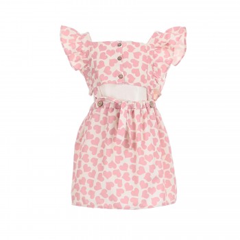 Παιδικό φόρεμα για κορίτσια Ebita εκρού-ροζ εμπριμέ