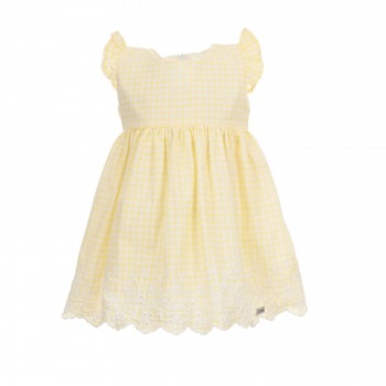 Βρεφικό φόρεμα για κορίτσια Ebita κίτρινο καρό με κορδέλα 2 τμχ