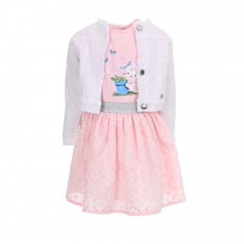 Βρεφικό σετ με φούστα κιπούρ για κορίτσια Ebita 3τμχ λευκό-ροζ
