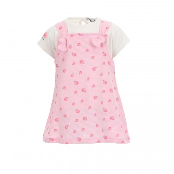 Βρεφικό φόρεμα για κορίτσια Ebita ροζ- λευκό 2τμχ