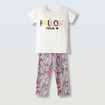 Παιδικό σετ με κολάν κάπρι για κορίτσια Ebita λευκό-ροζ φλοράλ