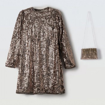 Παιδικό φόρεμα για κορίτσια παγιέτα με τσάντα 2τμχ Ebita μπρονζέ