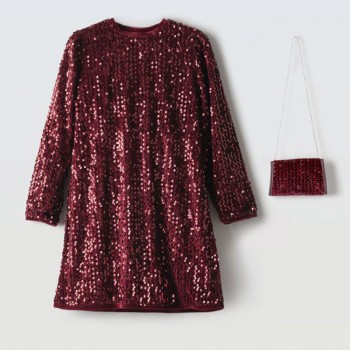 Παιδικό φόρεμα για κορίτσια παγιέτα με τσάντα 2τμχ Ebita μπορντώ