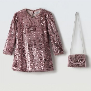 Παιδικό φόρεμα για κορίτσια παγιέτα με τσάντα 2τμχ Ebita ροζ