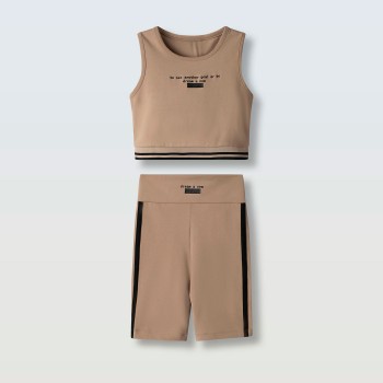 Παιδικό σετ με κολάν ποδηλατικό για κορίτσια Ebita καφέ