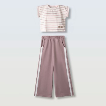 Παιδικό σετ με παντελόνα για κορίτσια Ebita λευκό ριγέ- ροζ