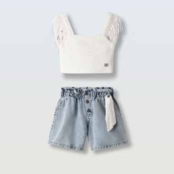 Παιδικό σετ με σόρτς για κορίτσια Ebita λευκό- τζιν