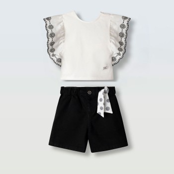 Παιδικό σετ με σόρτς για κορίτσια Ebita λευκό- μαύρο