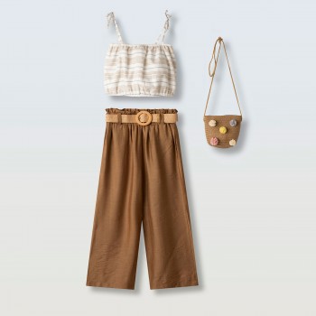 Παιδικό σετ με παντελόνα 3μτχ για κορίτσια Ebita μπεζ καφέ