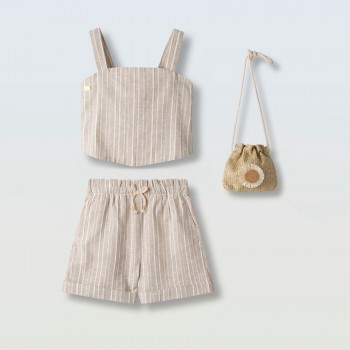 Παιδικό σετ με σορτς για κορίτσια Ebita μπεζ με ρίγα