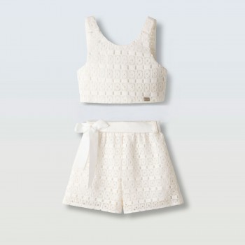 Παιδικό σετ με σορτς κεντητό για κορίτσια Ebita εκρού