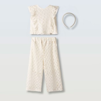 Παιδικό σετ με παντελόνα δαντέλα Ebita εκρού